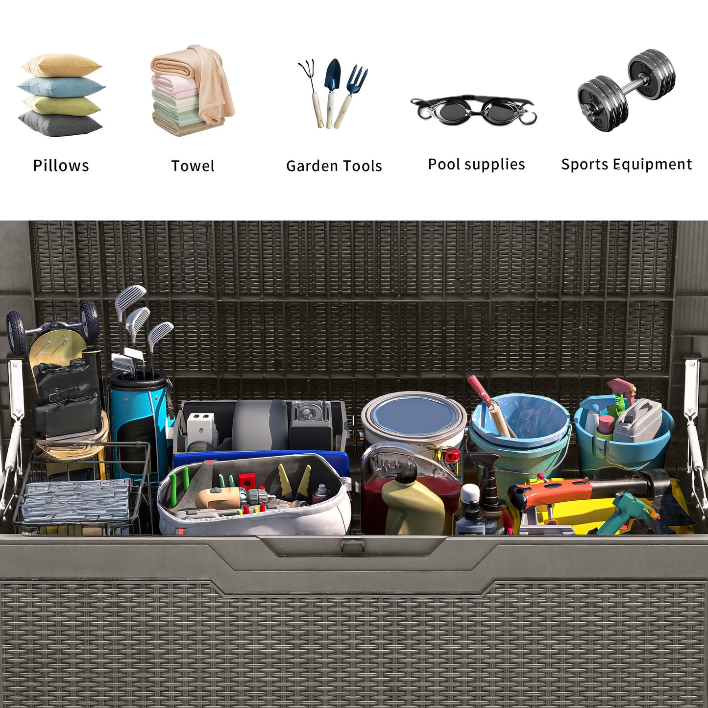 YITAHOME 100 Gallon Large Resin Deck Box Outdoor Storage Boxes for Patio Furniture, Outdoor Cushions, Garden Tools and Pool Supplies-Waterproof,Lockable (Taupe) YITAHOME