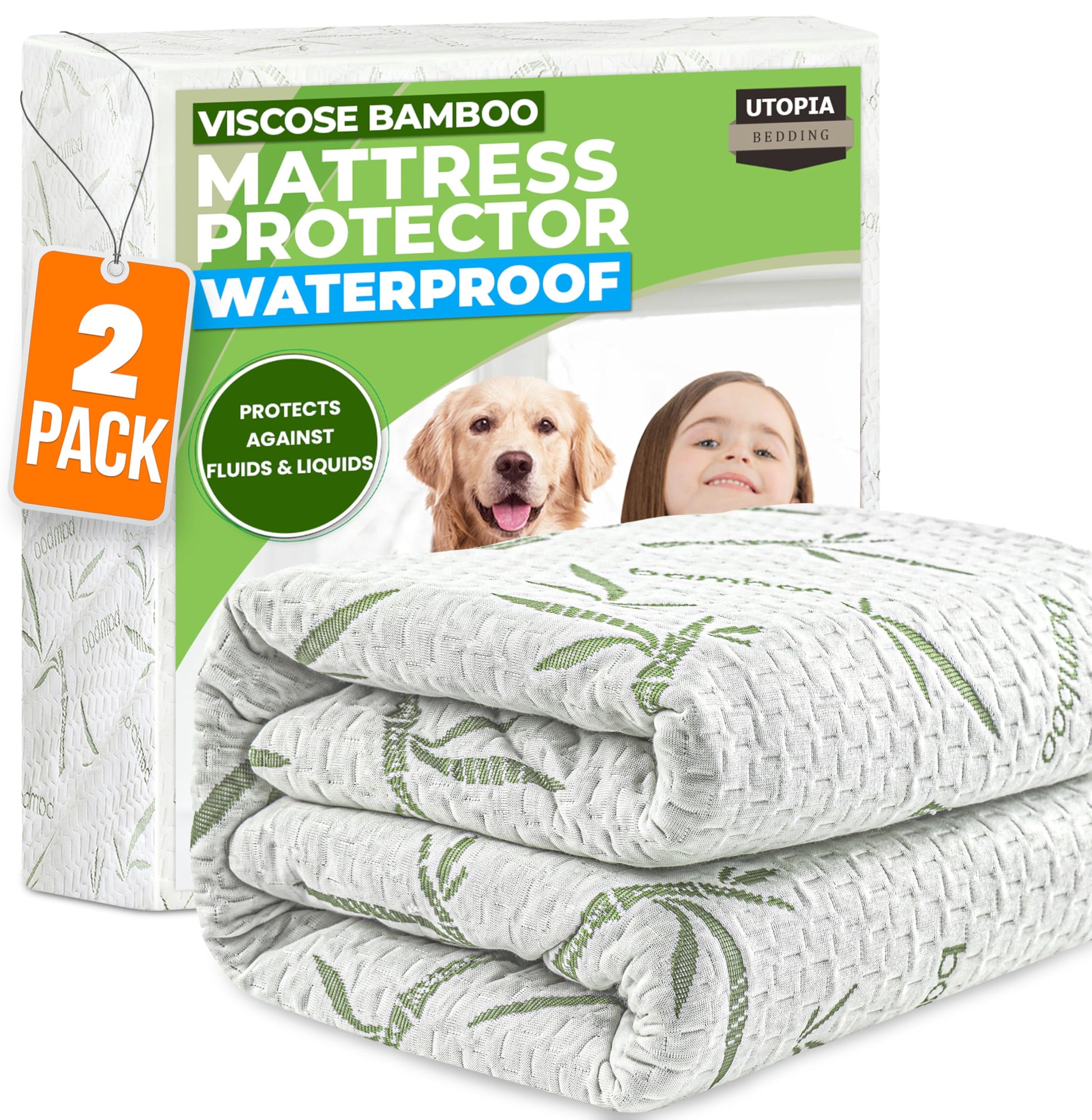 Utopia Bedding Waterproof Mattress Protector Twin Size, Bamboo Viscose Mattress Cover 200 GSM, Fits 15 Inches Deep, Breathable, Fitted Style with Stretchable Pockets (Pack of 2)