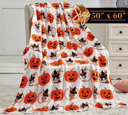 Elegant Comfort Lightweight Throw Blanket- Halloween Themed, Soft, Cozy and Plush- Throw Blankets, Perfect for Lounging This Spooky Season, 50 x 60 inches, Pumpkin Cats, Throw Blanket