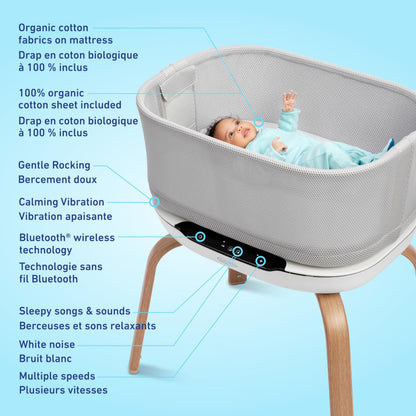 Graco SmartSense Soothing Baby Bassinet & Rocker with Cry Detection Technology, Includes 100% Organic Cotton Sheet, Luna Graco