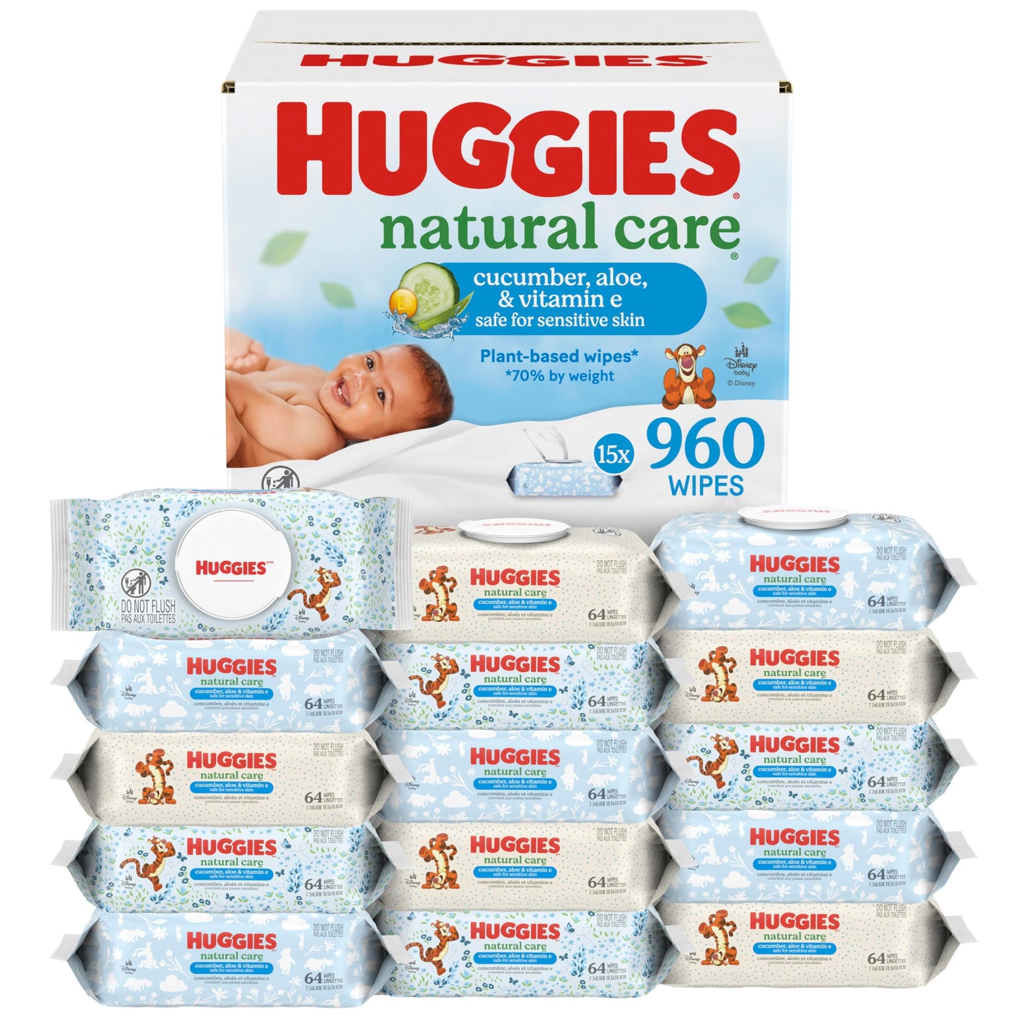 HUGGIES Natural Care Refreshing Baby Wipes, Scented, 15-Pack, 960 Wipes