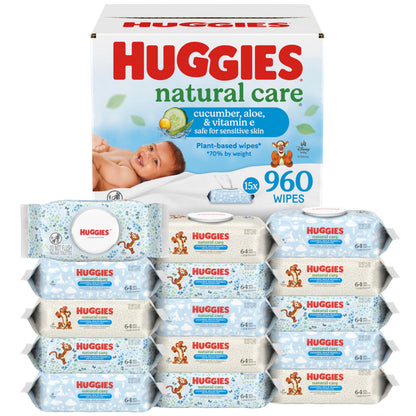 HUGGIES Natural Care Refreshing Baby Wipes, Scented, 15-Pack, 960 Wipes