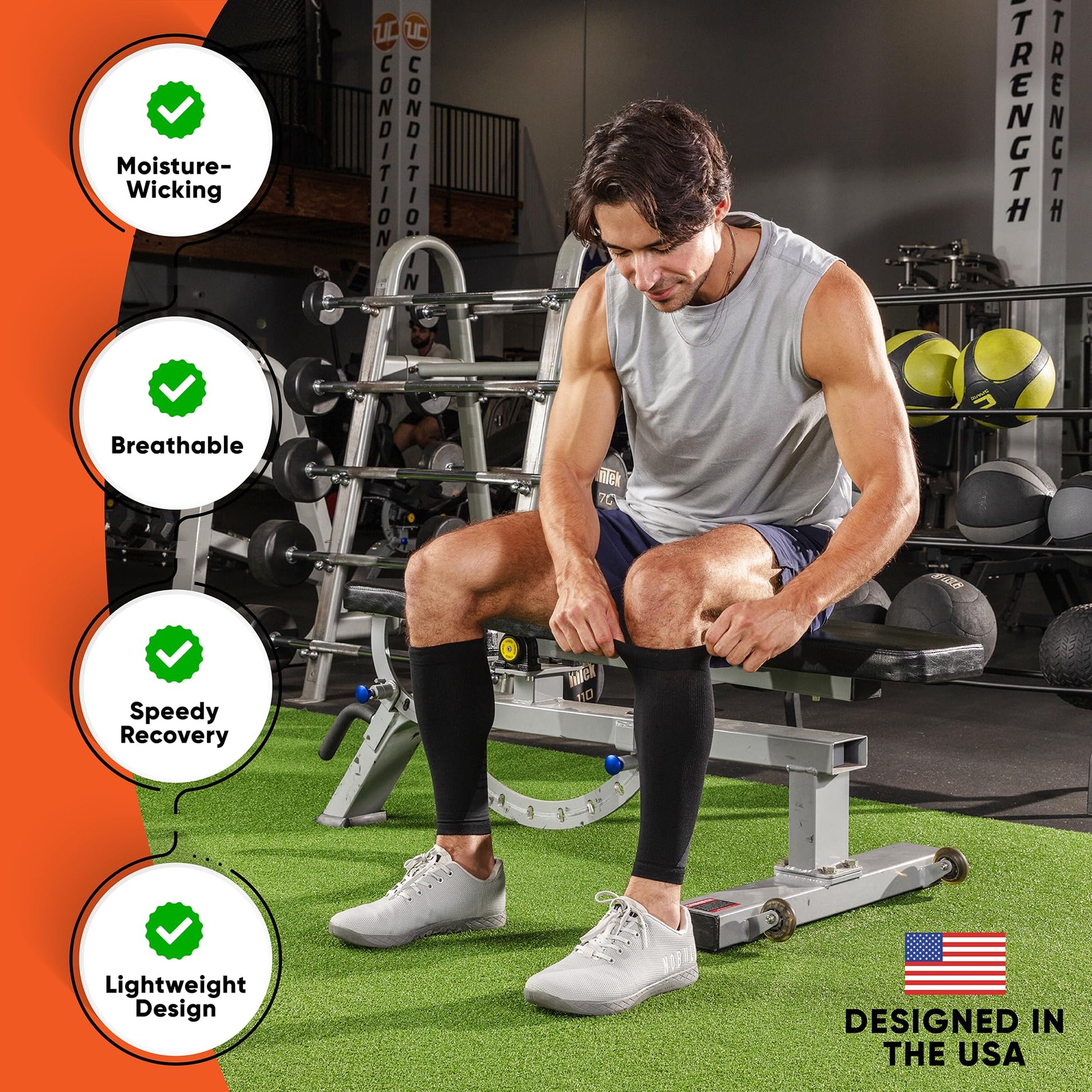 Calf Compression Sleeves for Men and Women - (1 Pair) Footless Compression Socks Support for Varicose Vein, Nursing, Pregnancy, Running - PhysFlex Leg Sleeve Brace for Shin Splints, Pain Relief and Reduces Swelling (Black, Medium) - Available at All In One Marketplace Canada