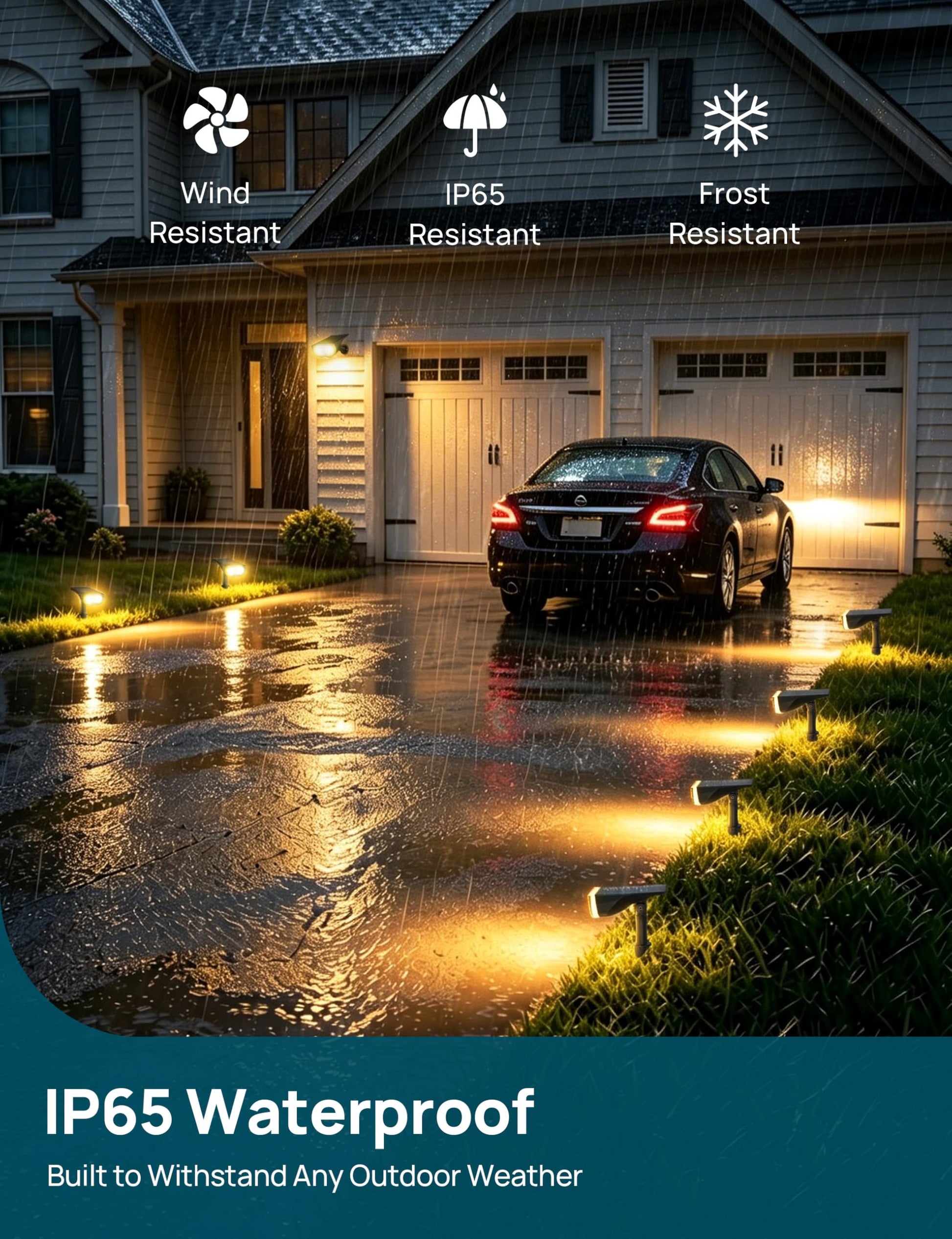 Linkind Solar Lights Outdoor Waterproof IP67, StarRay Dusk-to-Dawn Outdoor Solar Lights, 3 Lighting Modes Solar Spot Lights Outdoor for Garden, Yard, Landscape (Warm White, 4 Pack)