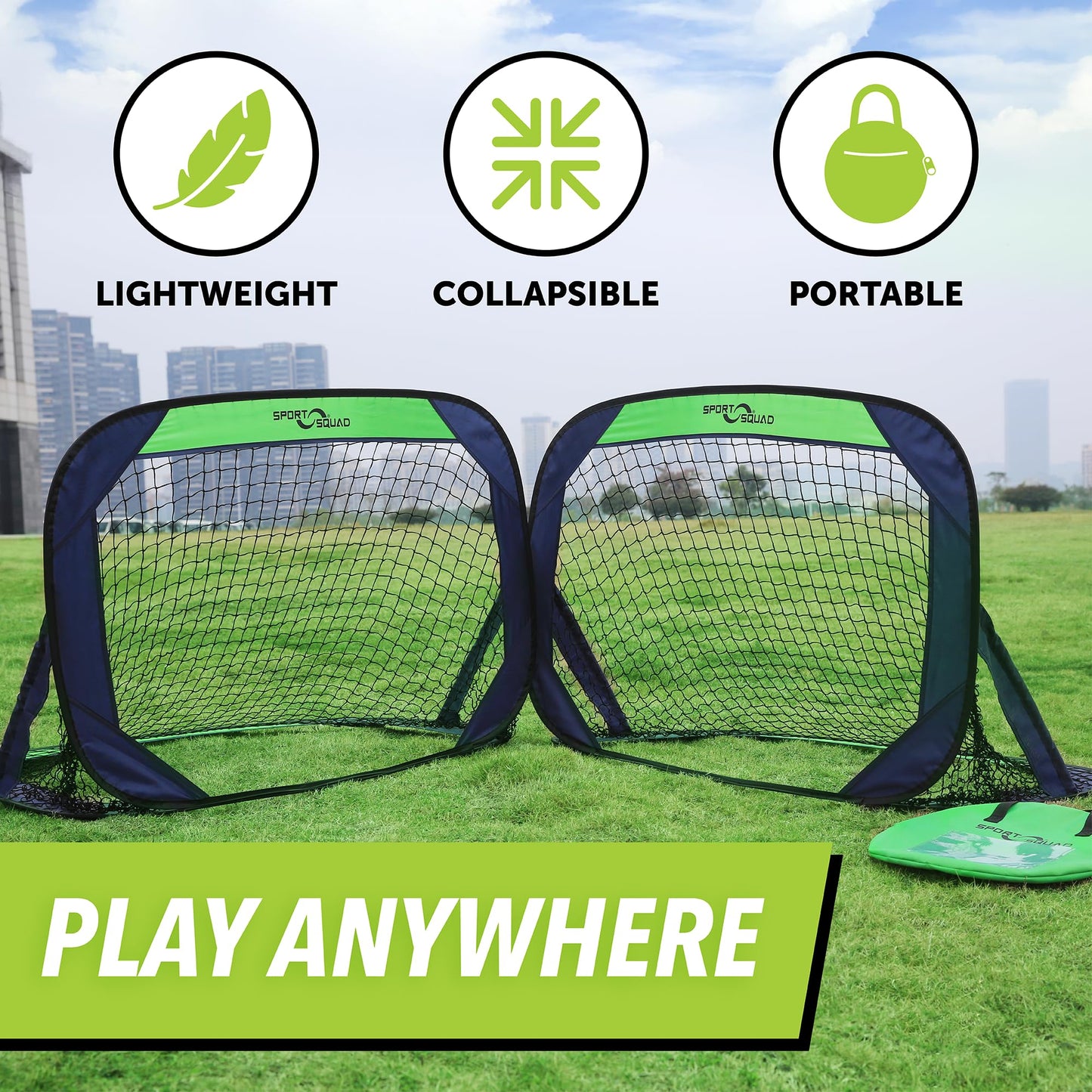 Sport Squad Portable Soccer Goal Net Set - Set of Two 4' Pop Up Training Soccer Goals with Compact Carrying Case - Easy Assembly and Compact Storage - Great for Kids and Adults Sport Squad