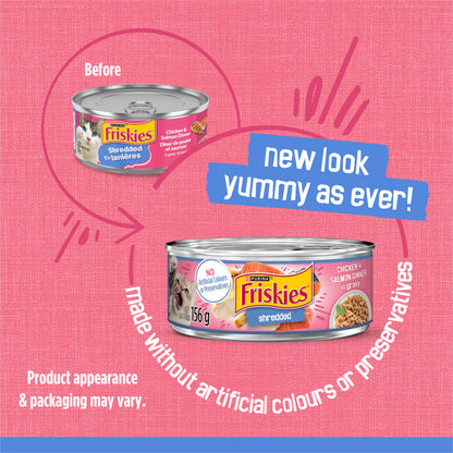 Friskies Wet Cat Food, Shredded Chicken & Salmon Dinner 156g (24 Pack) Friskies