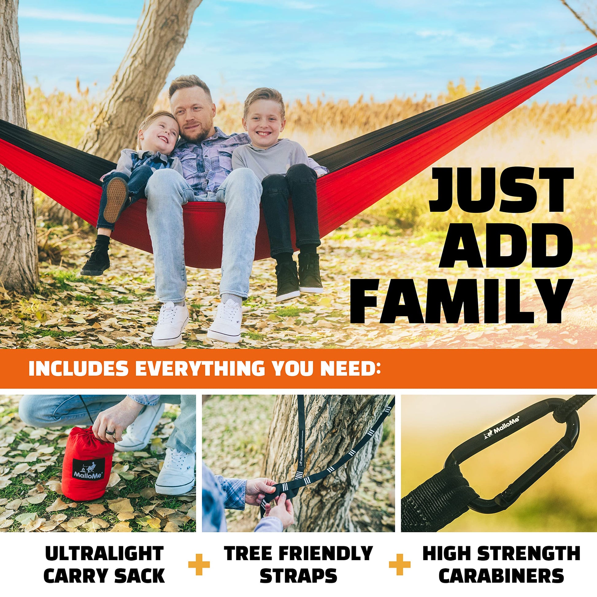 MalloMe Camping Hammock with Straps - Portable Outdoor Hammock for Adults, Kids - Single Hamac - 1 Person Hammocks - Tree Hamac Swing with Accessories - Hamock Tent for Travel - Hammocks for Outside