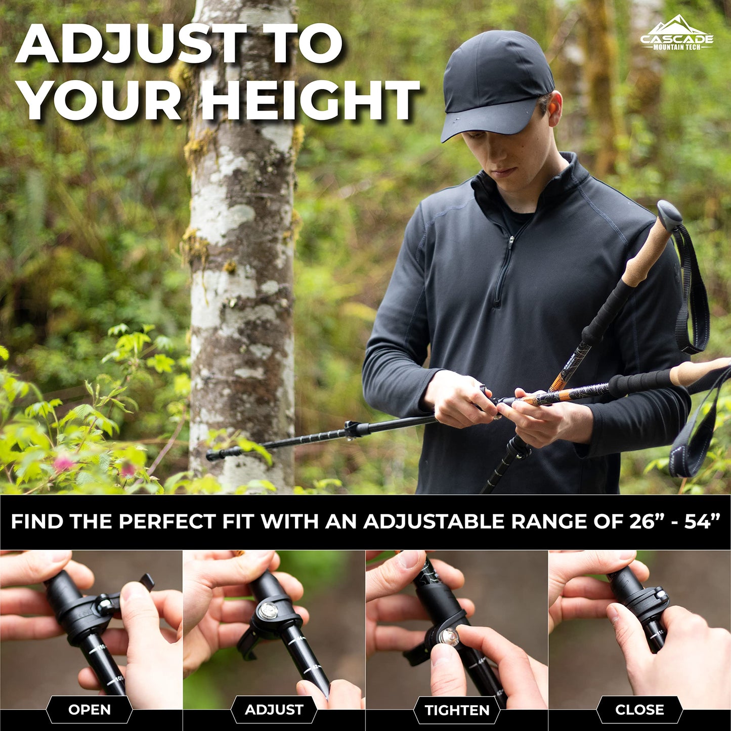 Cascade Mountain Tech Aluminum Adjustable Lightweight Trekking Poles with Cork Grip and Quick Lock for Hiking, Walking and Running in All Terrains Cascade Mountain Tech