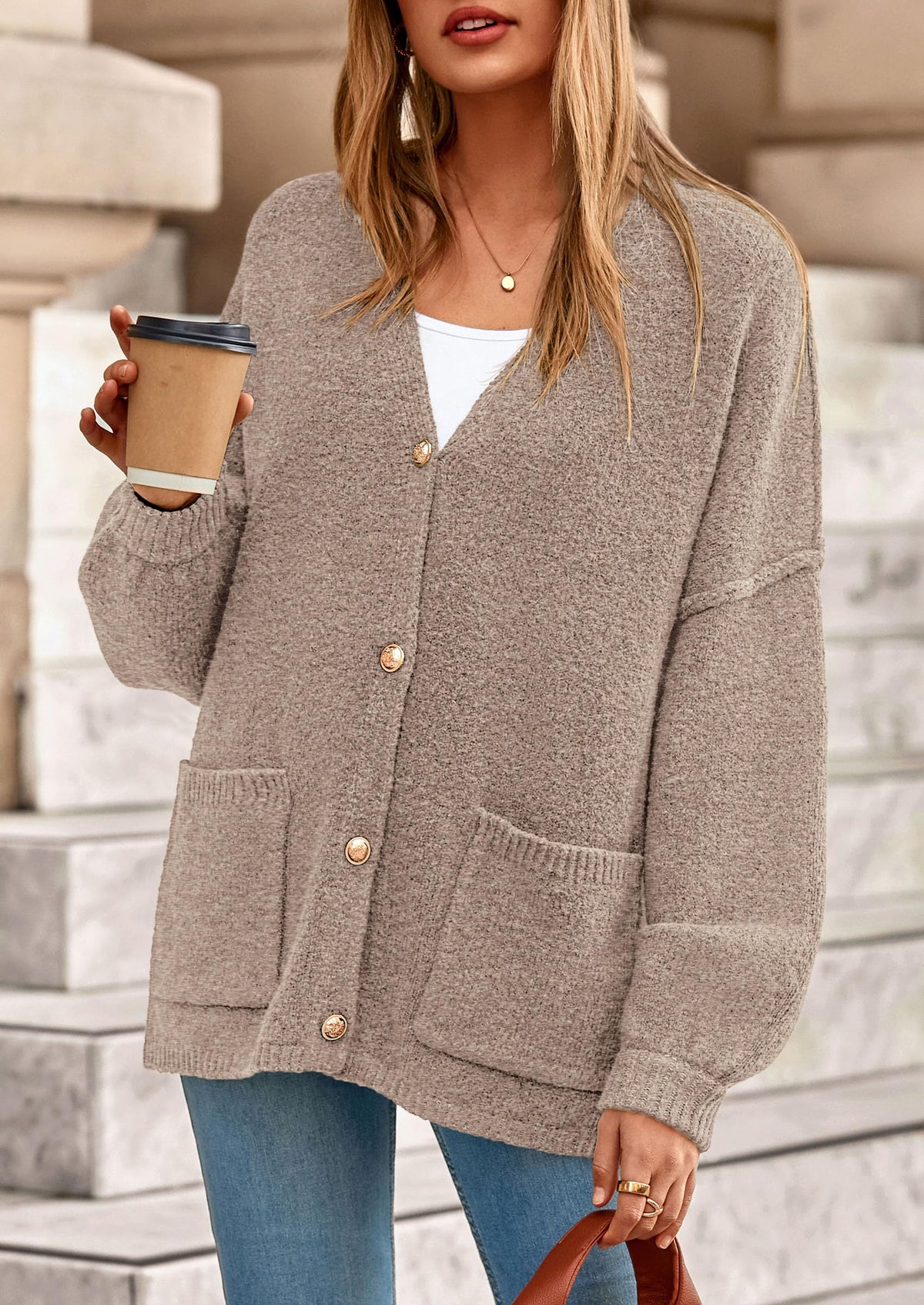 PRETTYGARDEN Oversized Chunky Cardigan Sweaters for Women Light Khaki,M 🍁 All In One Marketplace Canada