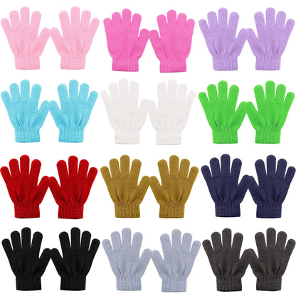 Kid's Winter Magic Gloves,12 Pairs Winter Stretchy Warm Magic Gloves Fit for 6-11 Years Old Boys or Girls Knit Gloves (12 Mixed color) 🍁 All In One Marketplace Canada
