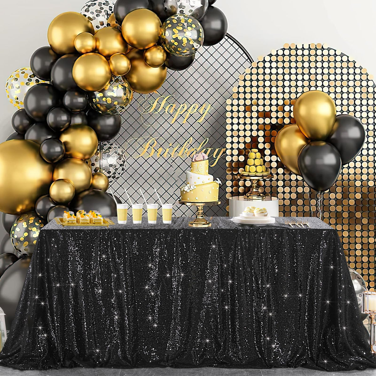 Black Sequin Tablecloth 90x156inch Sparkly Sequin Table Linen Centerpieces