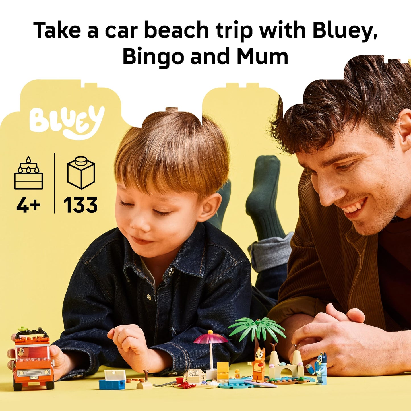 LEGO Bluey: Bluey’s Beach & Family Car Trip - Toddler Learning Toy for Kids 4+ - Includes Bluey, Bingo, and Mum Minifigures - Birthday Gift for Boys and Girls, Ages 4+ - 11202 LEGO