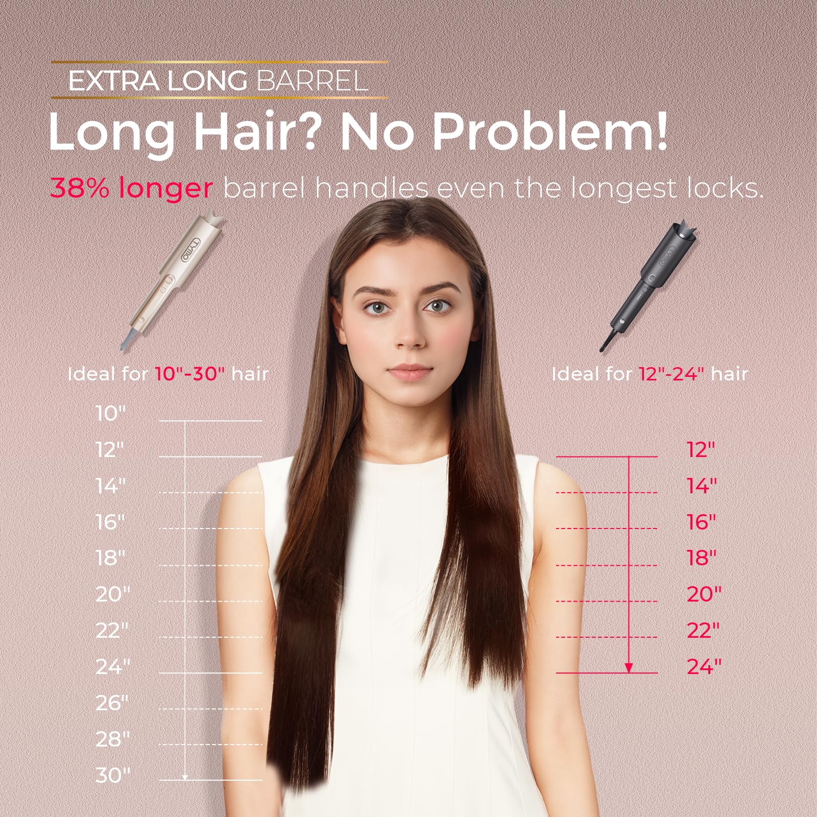 TYMO CurlPro Plus Automatic Curling Iron - Upgraded Rotating Barrel Curling Wand, Hair Curler Automatic for Women, Anti-Scald, Tangle-Free, 600M Ionic, Dual Voltage, Gold,1 inch - Available at All In One Marketplace Canada