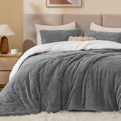BEDELITE Fluffy Sherpa Queen Comforter Set,Grey 🍁 All In One Marketplace Canada
