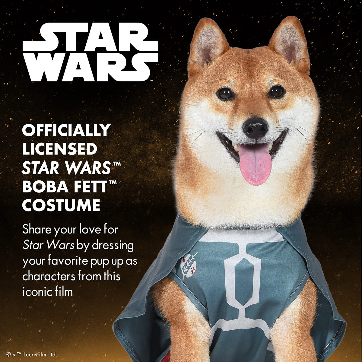 Costume d'Halloween pour chien Star Wars Boba Fett – Costume de chasseur de primes Star Wars sous licence officielle pour chien avec cape attachée, polyester lavable en machine, taille grand
