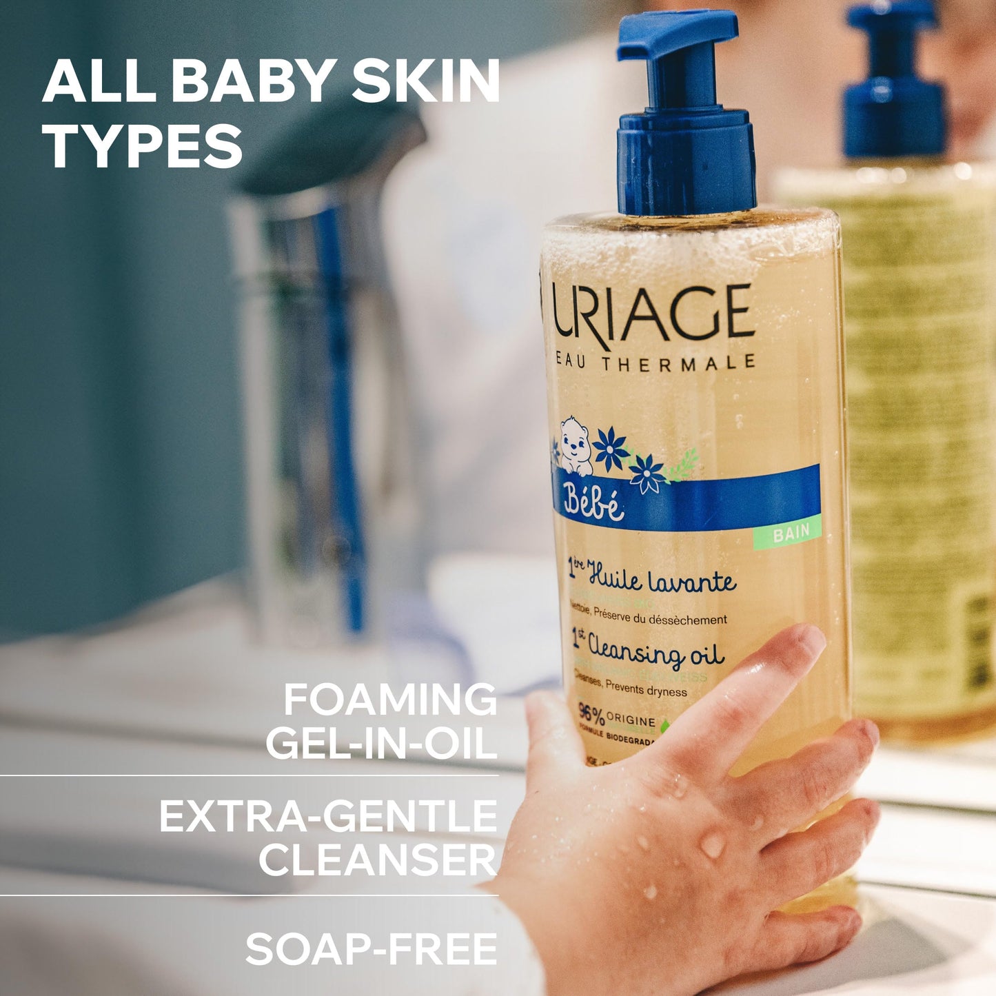 URIAGE Bébé - 1st Cleansing Oil – Gentle Soap-Free Cleansing & Nourishing Bath Oil with Uriage Thermal Water & Organic Edelweiss for Newborns, Infants & Sensitive Skin - 500ml Uriage