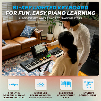 Alesis Teacher's Choice 61-Key Piano Keyboard Bundle with Light-up Keys