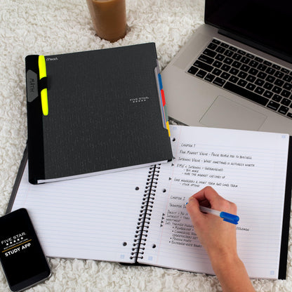 Five Star Advance Spiral Notebook-Standard Size, 5 Subject, College Ruled, 8.5 x 11 Inch Sheet Size, Black (73144)