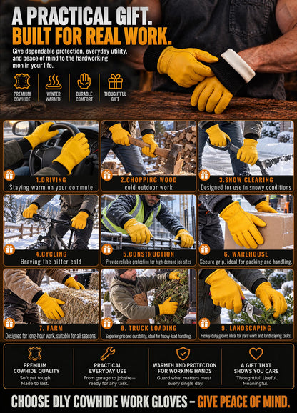 DLY Winter Work Gloves for Men,Insulated Work Gloves,Warm,Cowhide,Yellow,M 🍁 All In One Marketplace Canada