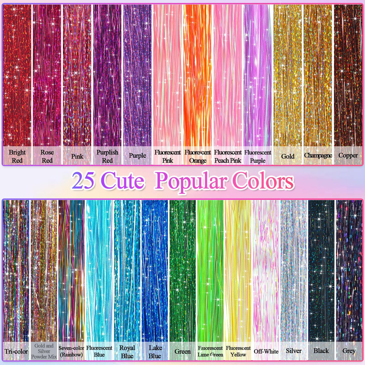 25 Colors Fairy Hair Tinsel Kit 5000 Hair Glitter Strands 48 Inch Heat Resistant Tinsel Hair Extensions Sparkling Shiny Highlights Hair Tinsel with Tools for Christmas Halloween New Year Cosplay Party 🍁 All In One Marketplace Canada