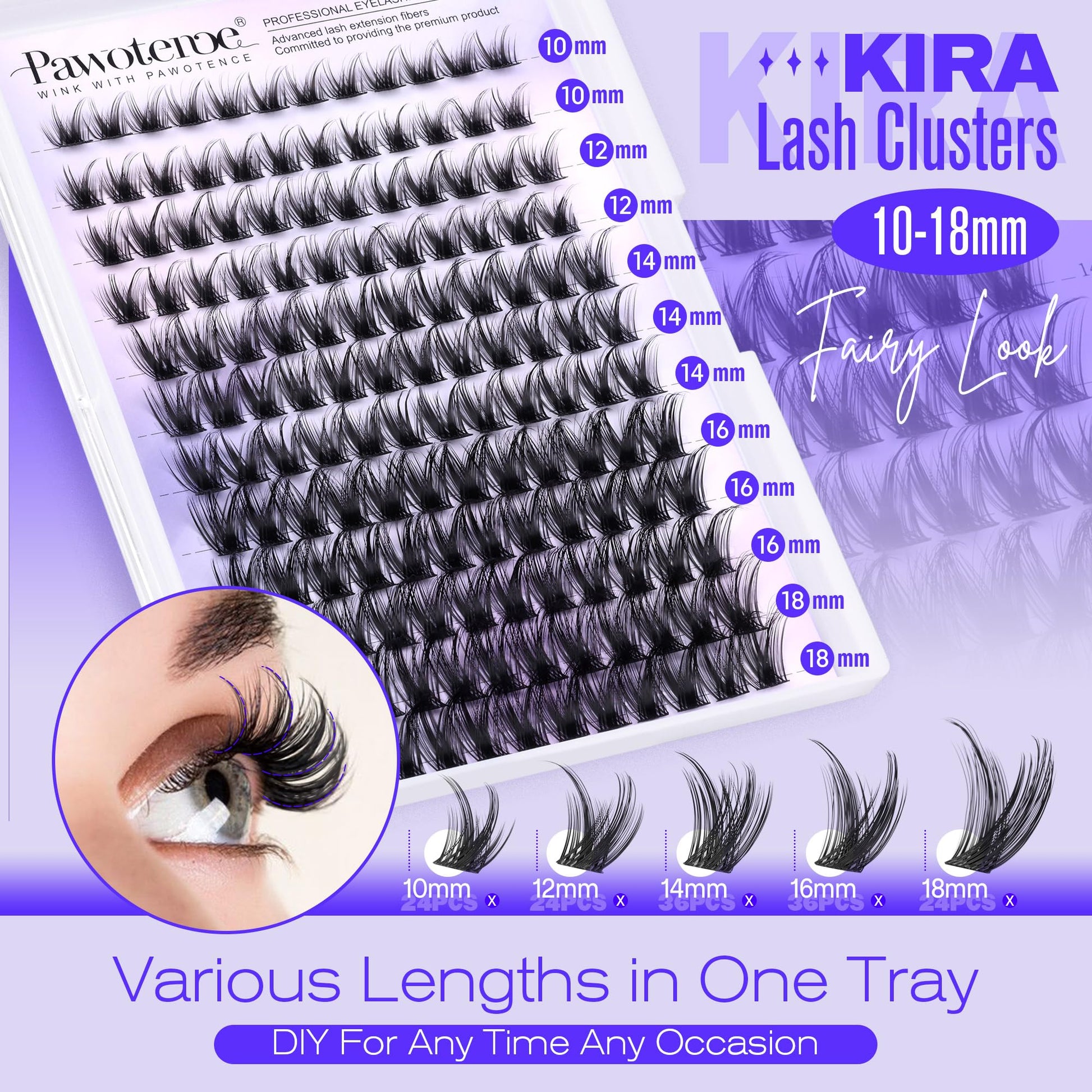 Pawotence Lash Clusters Wispy Cluster Eyelash Extensions 10-18mm Individual Lashes D Curl Cluster Lashes Extension DIY Soft Comfortable Eyelash Clusters with Thin Band