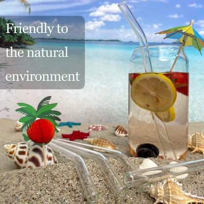 Nafender 10-Pack Glass Straws Reusable Drinking Straw Including 4 Straight and 4 Bent Straws & 2 Extra Wide Smoothie Straw with 2 Cleaning Brushes - Available at All In One Marketplace Canada