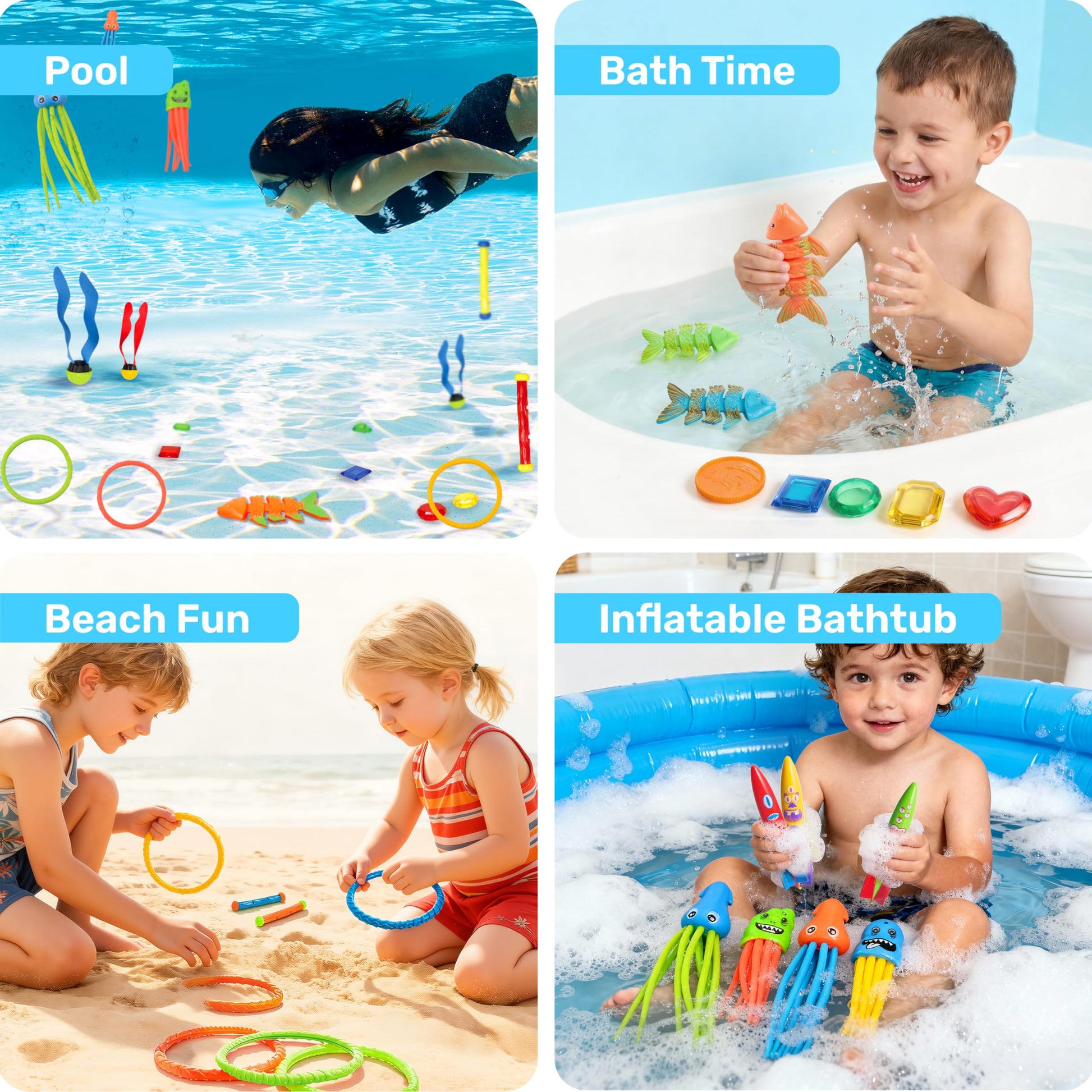 Sloosh 30 Pcs Diving Pool Toys for Kids Ages 3-12 Jumbo Set with Storage Bag Pool Games Summer Swim Water FishToys