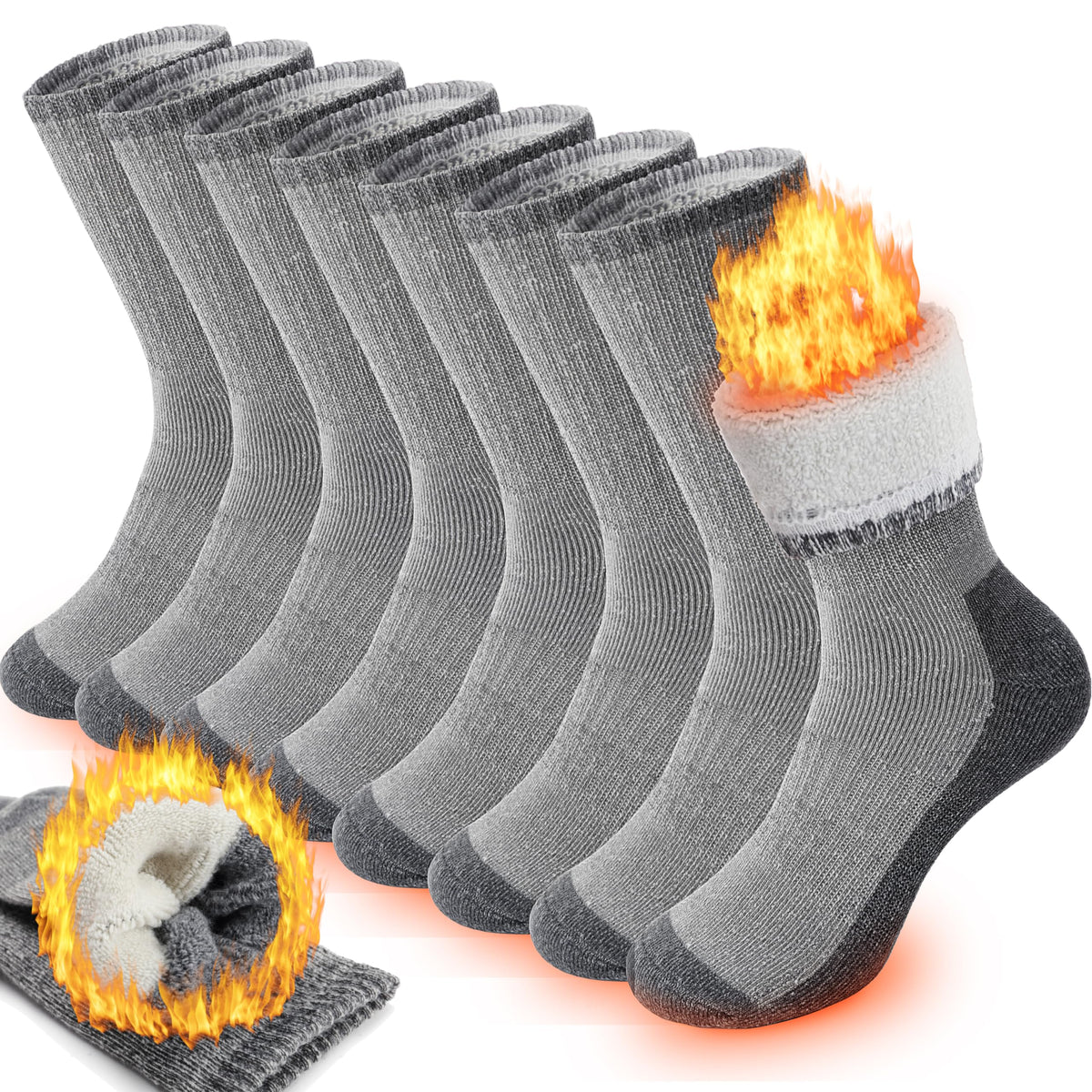 ProEtrade Merino Wool Hiking Socks for Men & Women Thermal Winter Warm Crew Thick Cushion Work Cozy Socks 4 Pairs Gifts Stockling Stuffers for Men(Classic Grey,L) 🍁 All In One Marketplace Canada