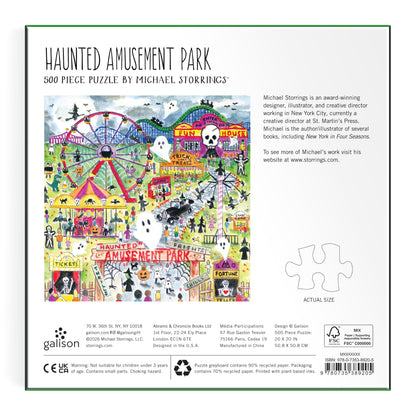 Galison Michael Storrings Haunted Amusement Park Puzzle – 500 Piece Halloween Puzzle with Spooky Carnival Artwork