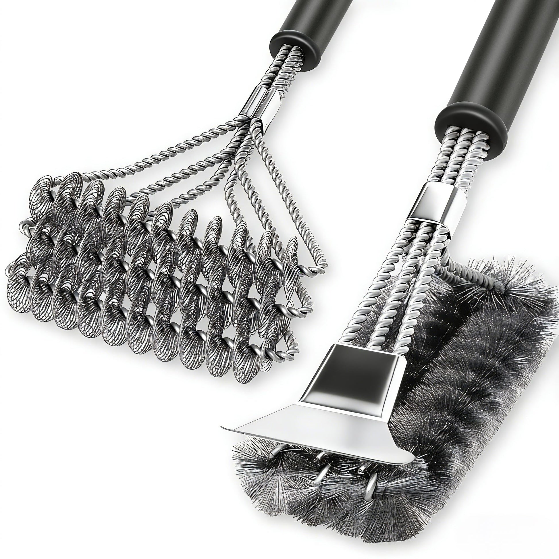 2 Pack BBQ Grill Brush, 18 inch BBQ Accessories, BBQ Cleaning Brush Safe Bristle Free BBQ Brush,100% Rust-Proof Stainless Steel- BBQ Grill Cleaner for Gas, Charcoal, Smoker, Porcelain, Infrared Grill - Available at All In One Marketplace Canada