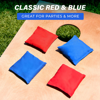 GoSports Official Regulation Cornhole Bean Bags Set of 8 - All Weather - Classic Red and Blue