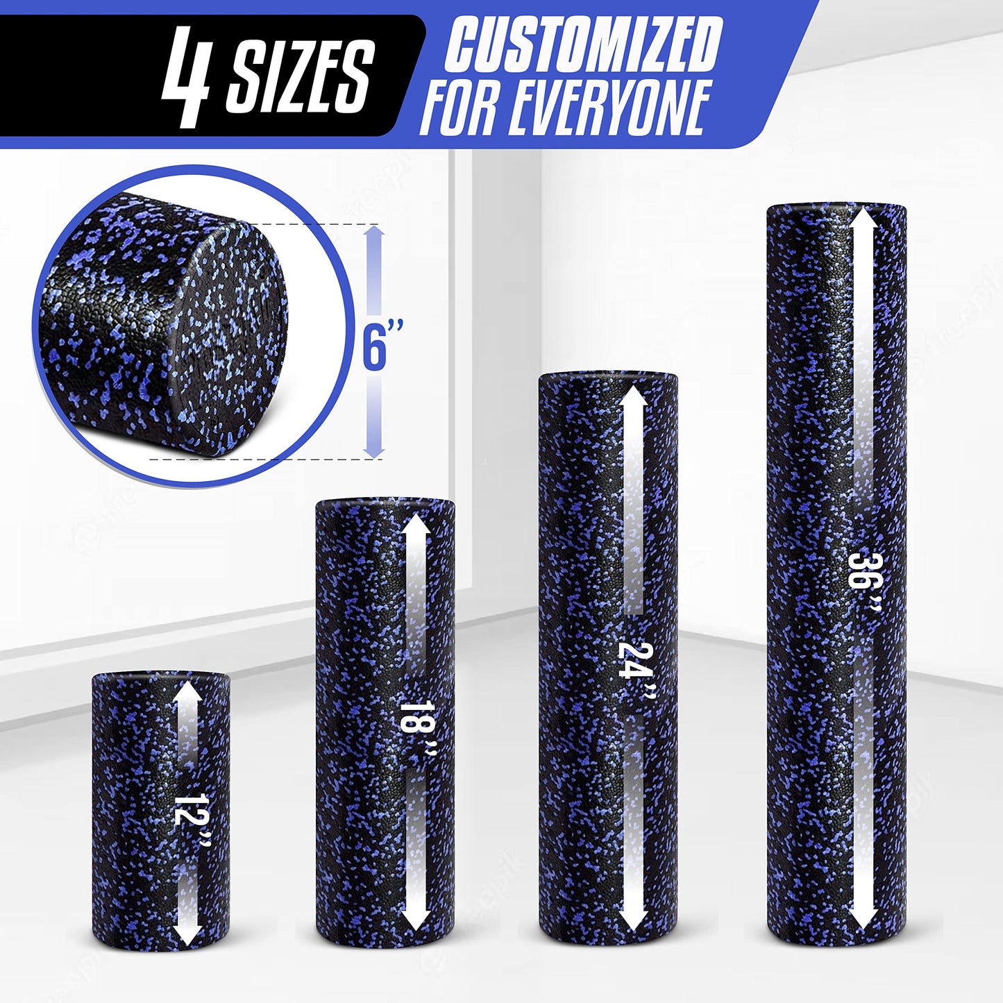 Yes4All High-Density EPP Round Back Roller Foam, Foam Roller for Yoga, Pilates & Stretching - 12, 18, 24, 36 inch
