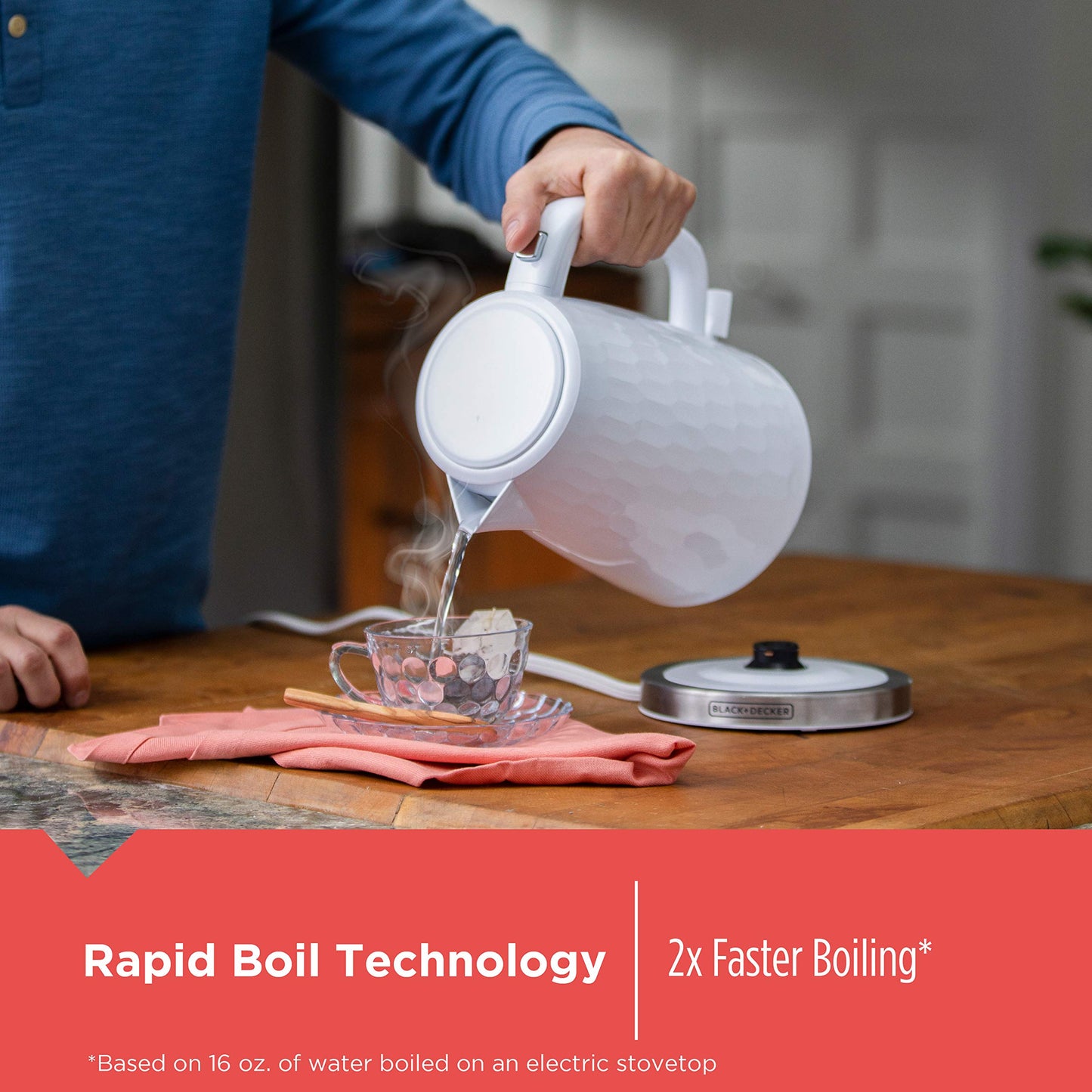 BLACK+DECKER Honeycomb Collection Rapid Boil 1.7L Electric Cordless Kettle with Premium Textured Finish, White, KE1560W - Available at All In One Marketplace Canada