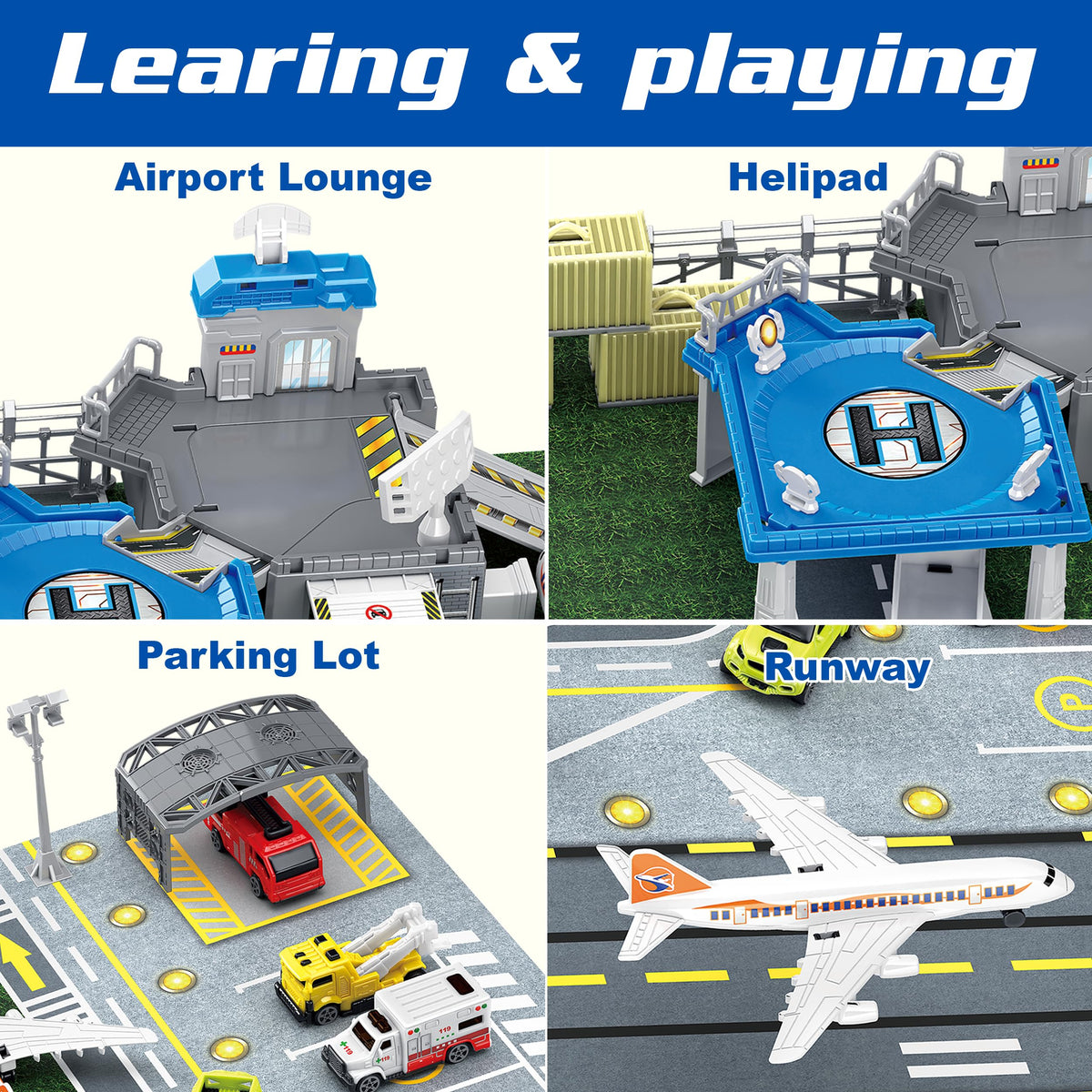 Airplane Toy Set with Trucks, Helicopter, Planes and Playmat, Airport Aviation Toys for Boys Girls, Great Gift for Birthday Christmas 🍁 All In One Marketplace Canada