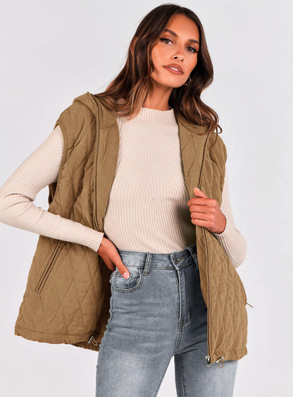 PRETTYGARDEN Women's 2026 Fall Spring Vest Casual Sleeveless Hooded Zip Up Jacket Trendy Winter Coat Outerwear (Camel,X-Large) 🍁 All In One Marketplace Canada