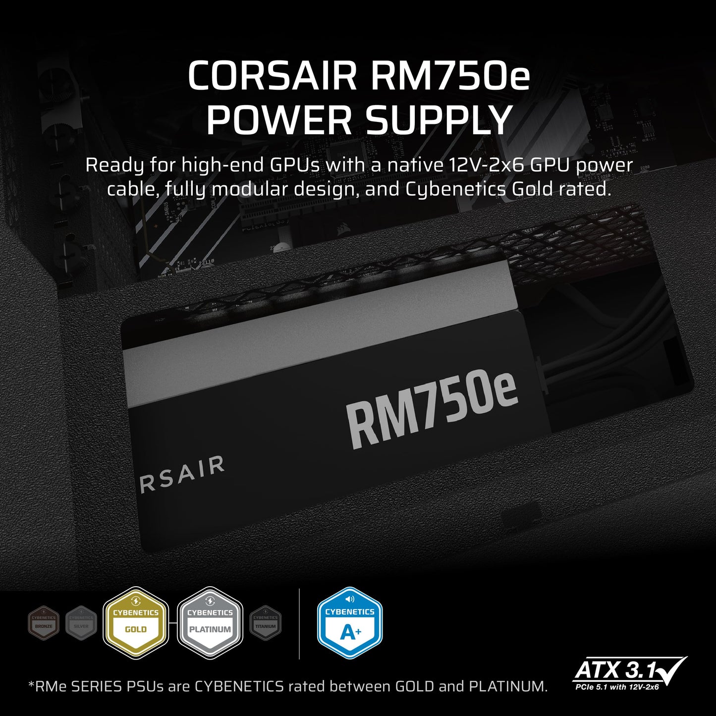 CORSAIR RM750e (2025) Fully Modular Low-Noise ATX Power Supply with 12V-2x6 Cable – ATX 3.1 & PCIe 5.1 Compliant, Cybenetics Gold Efficiency, 105°C-Rated Capacitors, Modern Standby Mode – Black 🍁 All In One Marketplace Canada