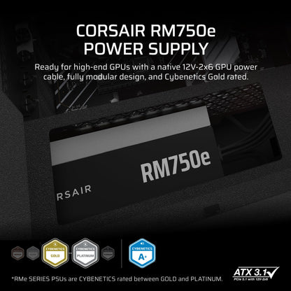 CORSAIR RM750e (2025) Fully Modular Low-Noise ATX Power Supply with 12V-2x6 Cable – ATX 3.1 & PCIe 5.1 Compliant, Cybenetics Gold Efficiency, 105°C-Rated Capacitors, Modern Standby Mode – Black 🍁 All In One Marketplace Canada
