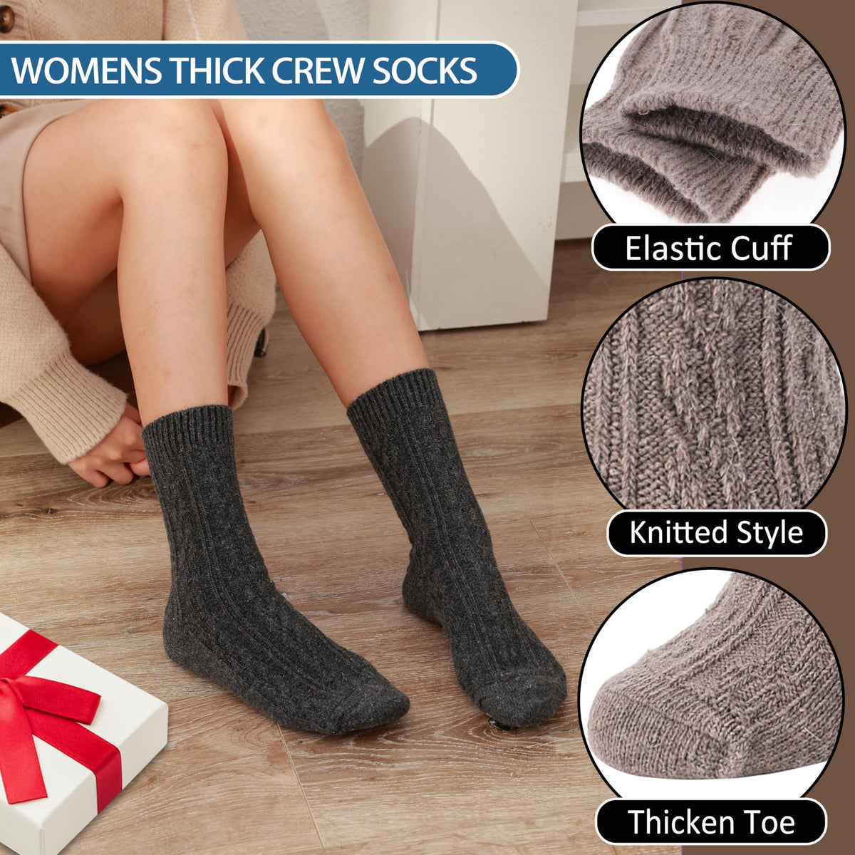 Womens Merino Wool Socks Warm Winter Thermal Hiking Cozy Crew Duty Work Soft Gift Socks for Ladies 5 Pairs Stocking Stuffers for Women Mom(Dark Color Mix) 🍁 All In One Marketplace Canada