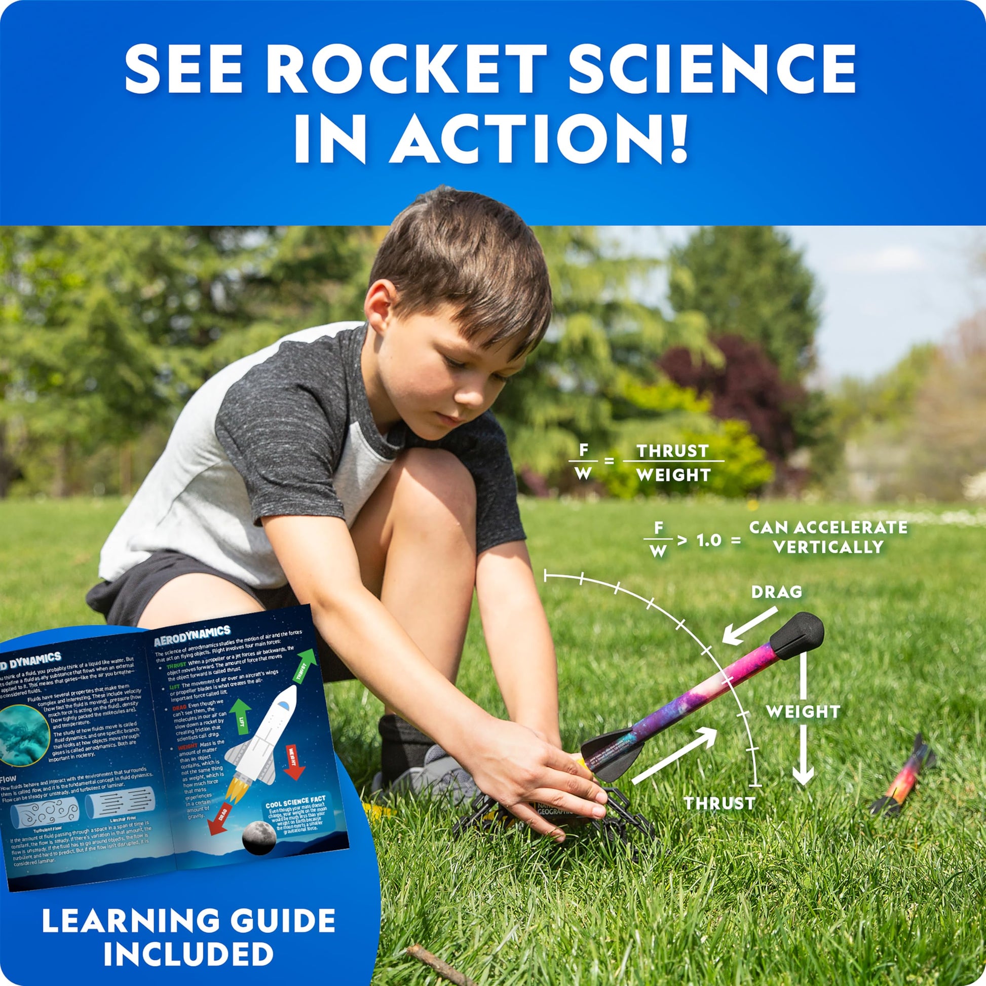 National Geographic Air Rocket Toy – LED Rocket Launcher for Kids, Jump & Launch Air Powered Foam Rockets up to 30.5 Meters, Kids Outdoor Activities