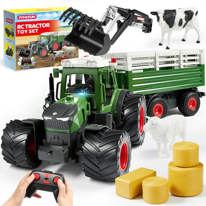 Syncfun Remote Control Tractor Toy Set – Rechangeable RC Truck Toys with Trailer, Loader, Lights & Sounds, Toddler Farm Vehicles Toys, Kids Toys for 2 3 4 5 6 Years Old Boys, Christmas Birthday Gifts 🍁 All In One Marketplace Canada