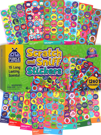 PURPLE LADYBUG 1260 Scratch and Sniff Stickers for Kids - Reward & Motivational Stickers - Smelly Stickers Teacher Must Haves for Classroom Essentials
