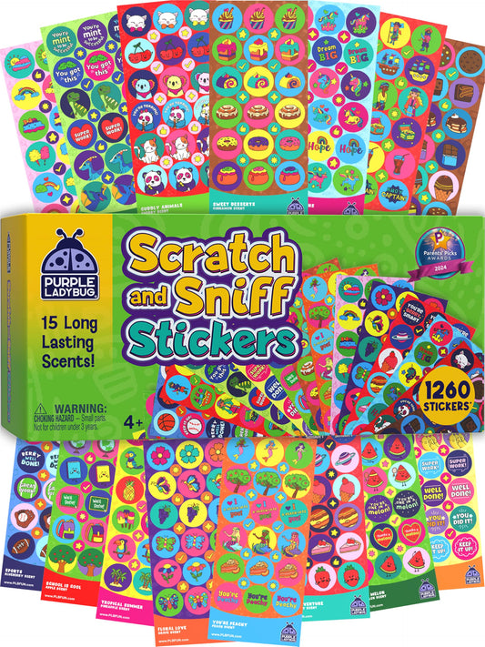 PURPLE LADYBUG 1260 Scratch and Sniff Stickers for Kids - Reward & Motivational Stickers - Smelly Stickers Teacher Must Haves for Classroom Essentials