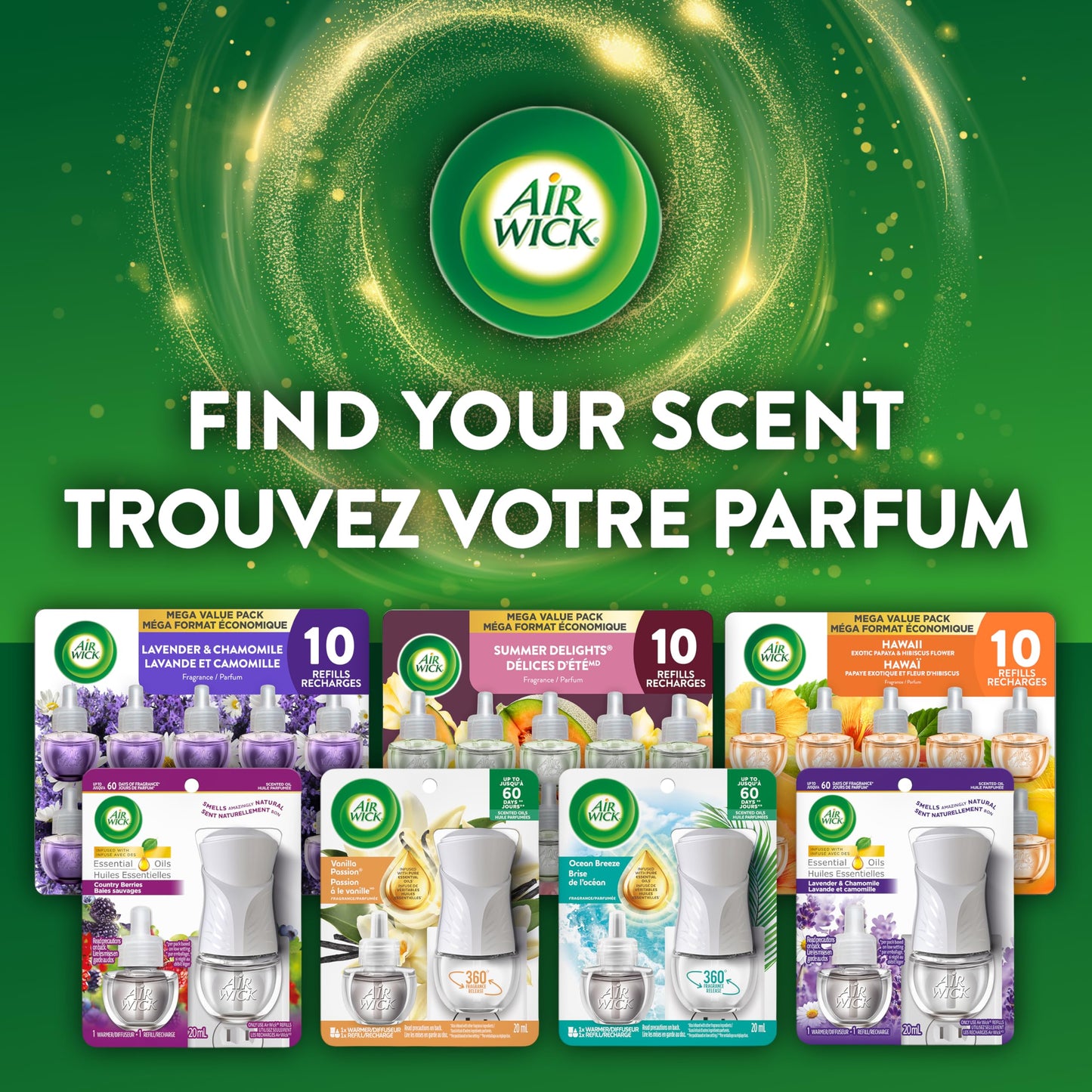 Air Wick Plug In Scented Oil Air Freshener for Home – Infused with Essential Oils, Adjustable Fragrance Control – Crisp Linen Scen – Includes 2 Warmers & 5 Refills - Available at All In One Marketplace Canada