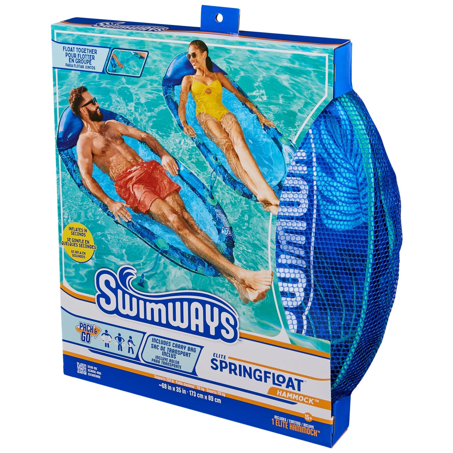 Swimways Elite Spring Float Hammock Pool Lounger, Inflatable Pool Floats Adult with Fast Inflation, Pool Hammock for Adults up to 250 lbs SwimWays