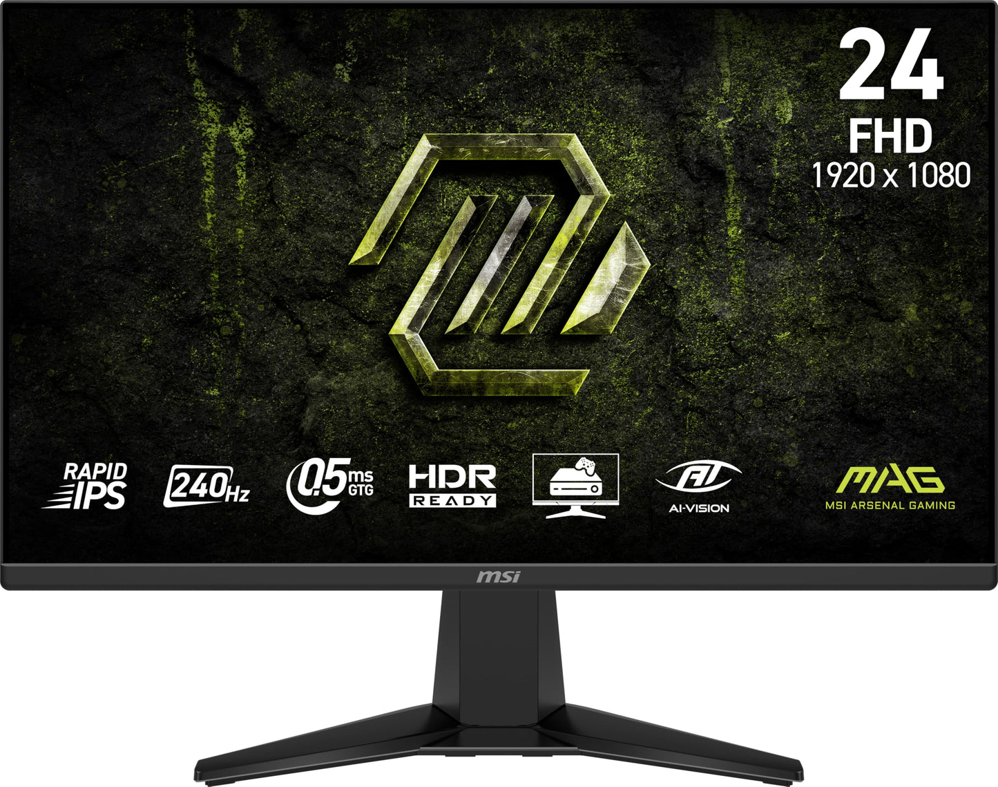 MSI MAG 245F X24 24-inch 1920 x 1080 (FHD) Gaming Monitor, 240Hz, FreeSync Premium, HDR Ready, HDMI, VGA Port, VESA Mountable, Tilt, 4-Side Slim Bezel, 0.5ms, Black MSI