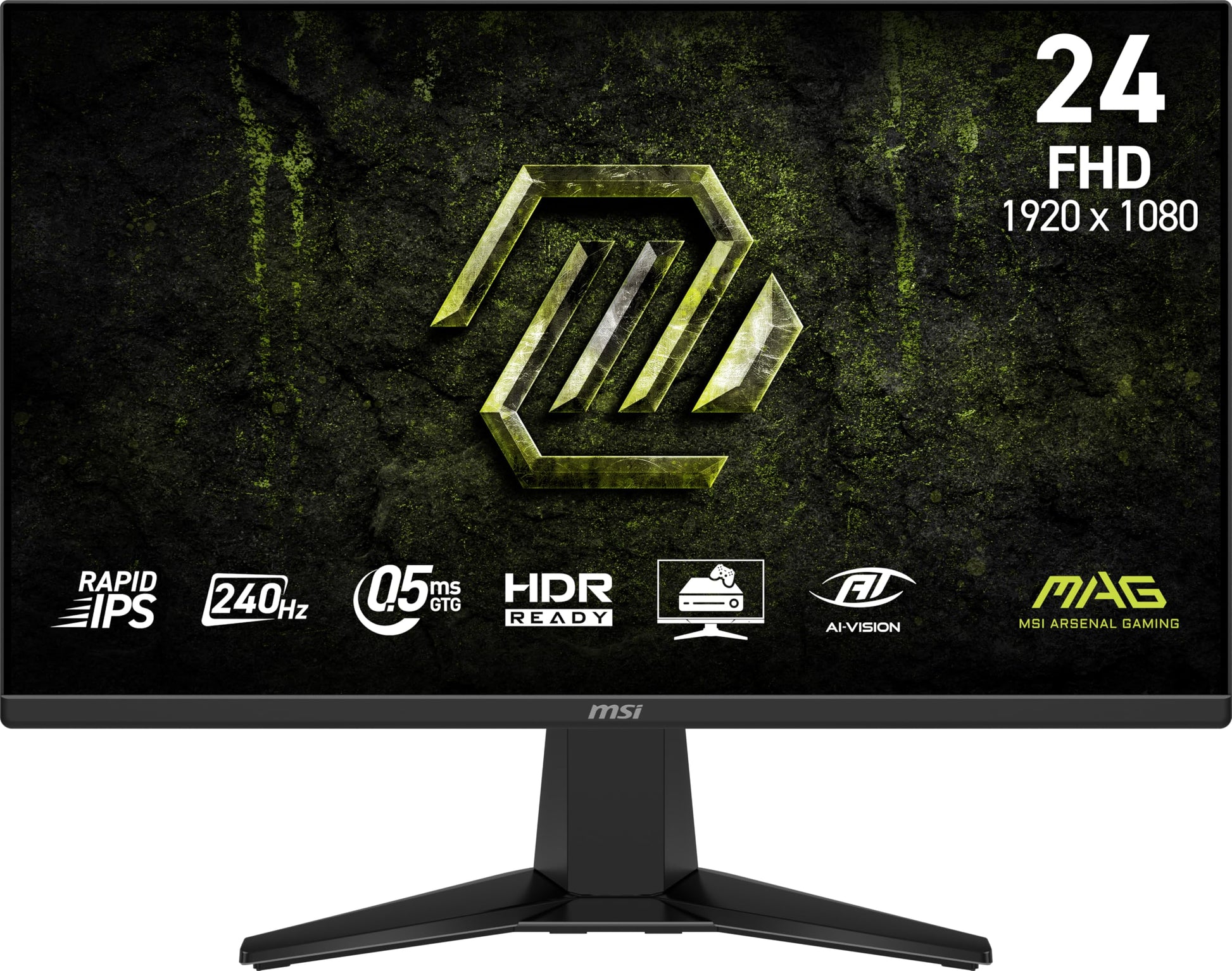 MSI MAG 245F X24 24-inch 1920 x 1080 (FHD) Gaming Monitor, 240Hz, FreeSync Premium, HDR Ready, HDMI, VGA Port, VESA Mountable, Tilt, 4-Side Slim Bezel, 0.5ms, Black MSI