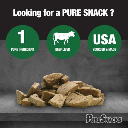 PureSnacks Freeze Dried Beef Liver Dog Treats 14.4oz (410g) | 1 Ingredient | Freeze Dried in the USA | Packaged and Prepared in Canada - Available at All In One Marketplace Canada