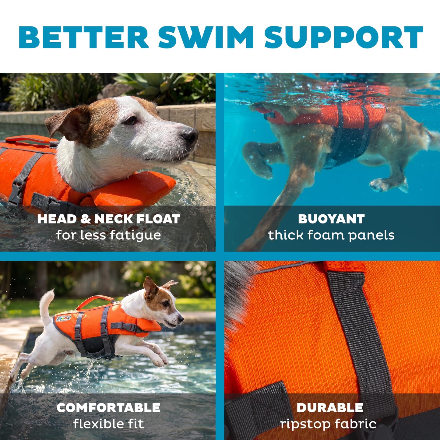 Outward Hound Granby Splash Dog Life Jacket with Handle, Reflective Floating Vest for Swimming & Boating, Maximum Buoyancy, All Skill Levels, Small Dogs & Puppies (16–20" Girth), Orange, Small