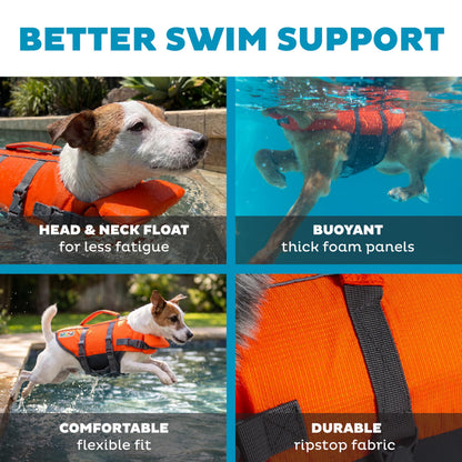 Outward Hound Granby Splash Dog Life Jacket with Handle, Reflective Floating Vest for Swimming & Boating, Maximum Buoyancy, All Skill Levels, Small Dogs & Puppies (16–20" Girth), Orange, Small