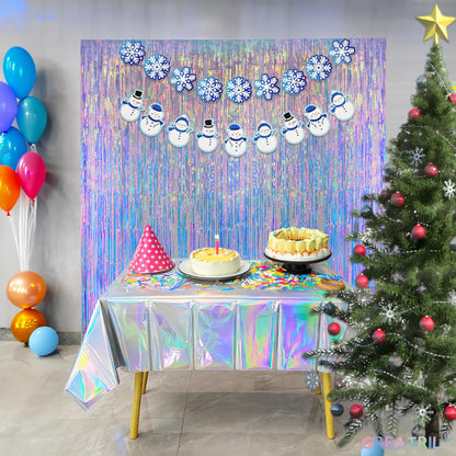 GREATRIL Iridescent Party Tinsel Fringe Backdrop Decorations - Holographic Foil Streamers Curtain for Frozen/Disco Ball/Mermaid/Birthday/Bachelorette/Winter/Christmas Themed - 3.2ft x 6.5ft - 2 PCS 🍁 All In One Marketplace Canada